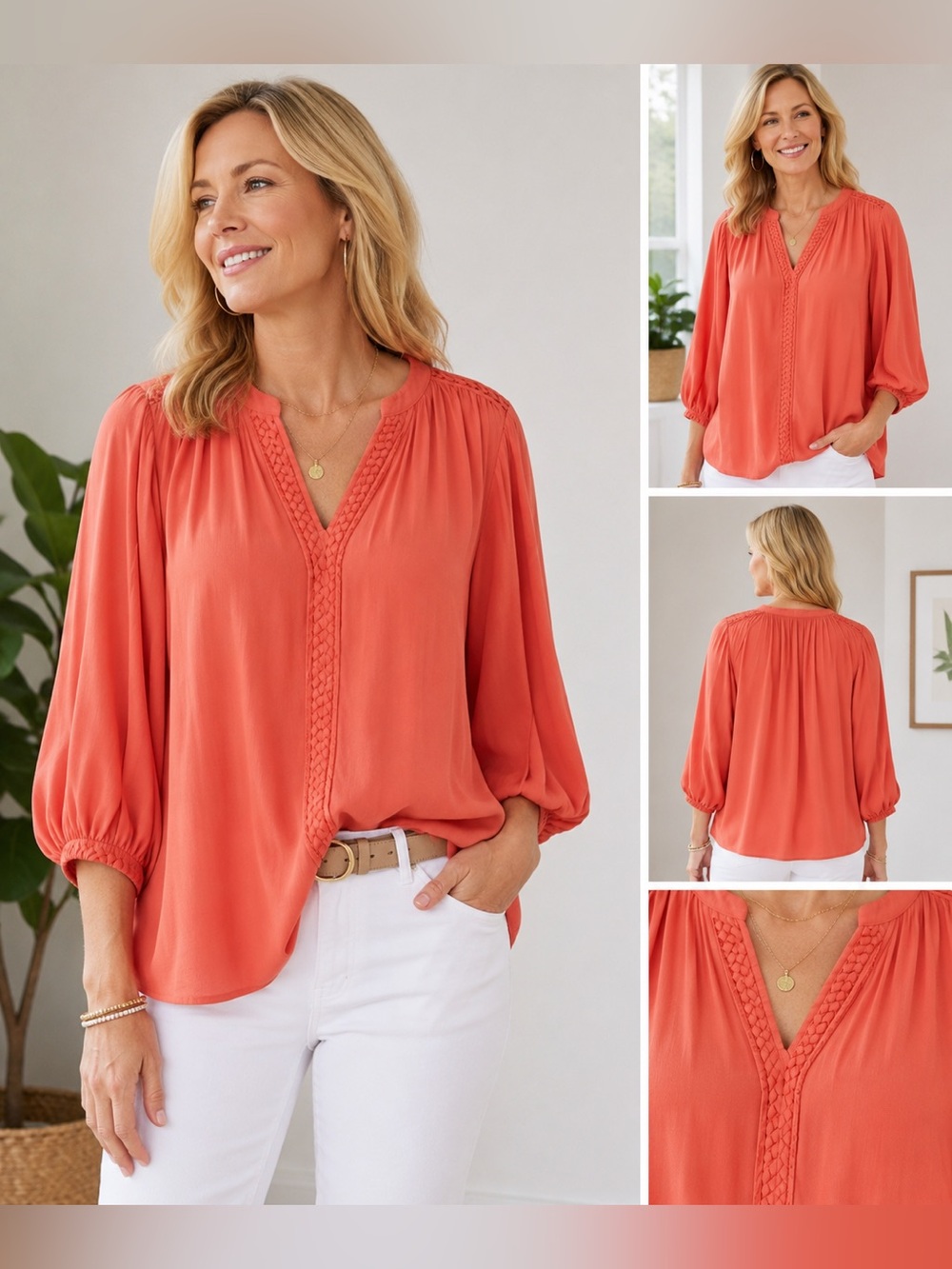 Romantic Coral Balloon Sleeve Blouse | Cottagecore Boho